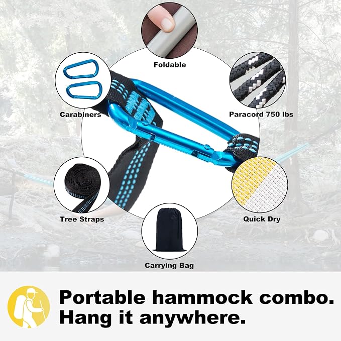 GAFETE 14ft 2 Person Hammock for Outside, Quick Dry Textilene, Portable Hammocks Without Stand with Folding Steel Spreader Bar, Carrying Bag, Tree Straps, Pillow & Sidebag, 550 lbs Capacity (Yellow)