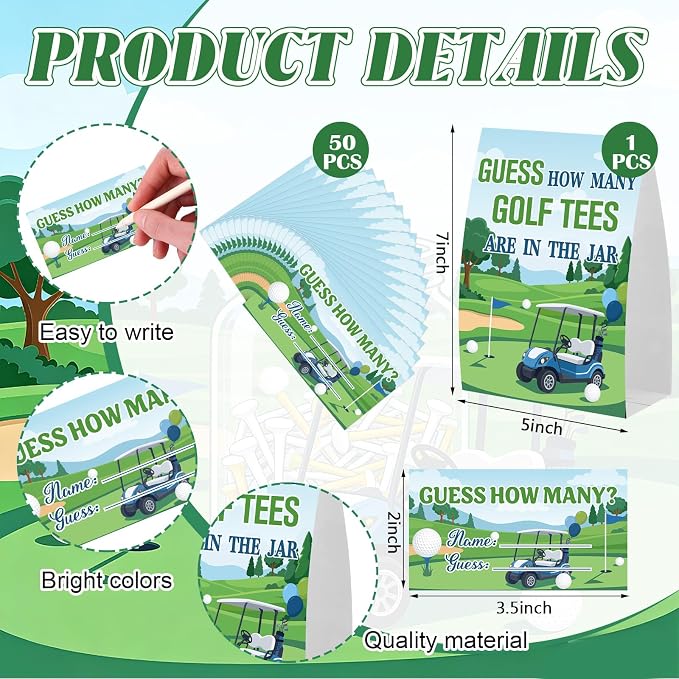 162 Pcs Golf Party Games Guess How Many Golf Tees Are in the Jar with 1 Stand Sign 50 Guess Cards 100 Wooden Tees 10 Pencils 1 Mason Jar for Golfer Themed Baby Shower Birthday Party Activity