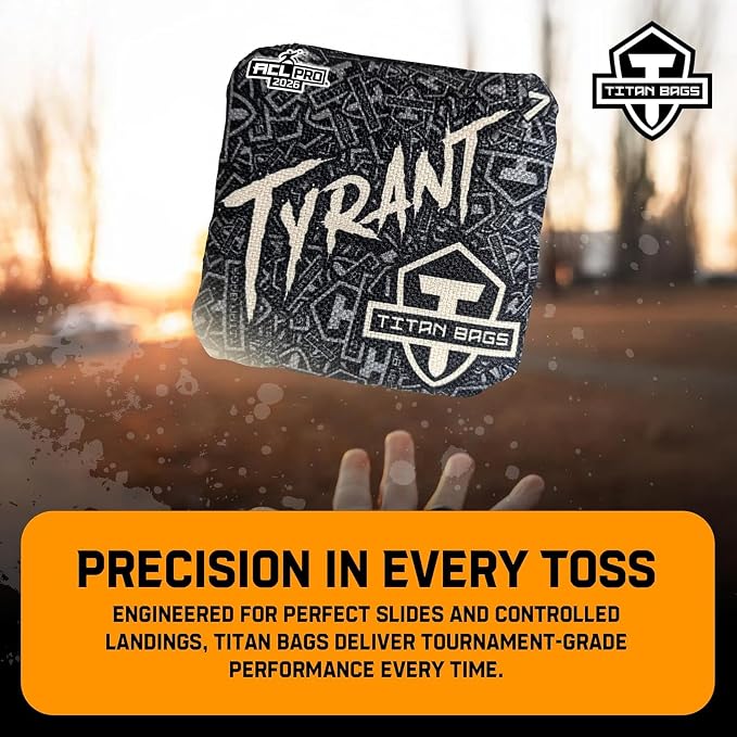 Titan Bags Tyrant Cornhole Bags – Regulation Cornhole Bean Bag with Linen Grip for Strategic Drag Shots, All-Weather Power Grip Pellets for Indoor and Outdoor Tossing