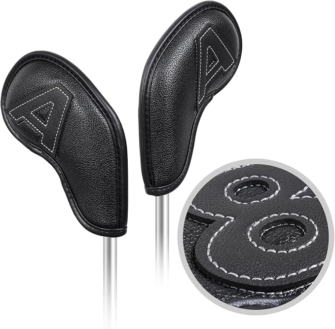 Craftsman Golf 10pcs Clean and Simple Black Iron Headcover Set Premium Leather Large No. on Both Sides Easy for Recognize Magnetic Closure