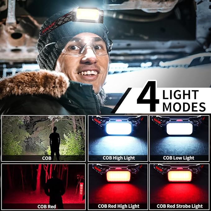 LED Headlamp High Lumens with Motion Sensor Super Bright, 3 Lighting Modes, Digital Display, Rechargeable, Waterproof Head Lamp, 90° Adjustable for Camping, Hiking, Fishing, Running Outdoor (1) (6)