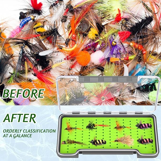 RoundFunny Fly Boxes for Fly Fishing Silicone Waterproof Fly Fishing Box Super Slim Fly Fishing Tackle Trays Box Best Pocket Storage Size 7.36"L x 0.63"W x 4.02"H Could Holds 134 flies(Waterproof)