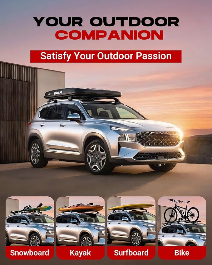 HEKA Roof Rack Cross Bars for 2019 2020 2021 2022 2023 Santa Fe Anti-Theft Aluminum Lockable Cargo Bar Crossbars Surfboards Kayaks Canoe Luggage with Side Rails