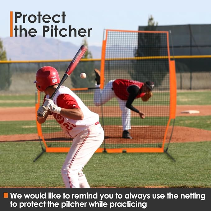 L Screen Baseball Pitching Screen for Batting Cage, Lightweight Pitch Training Accessory, 7x7 ft Pitcher Protection L-Screen Protector Net for Pitcher Safety