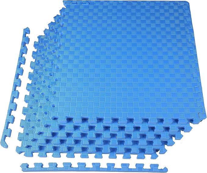 BalanceFrom Puzzle Exercise Mat 1" Thick, EVA Interlocking Foam Floor Tiles for Home Gym, Mat for Home Workout Equipment, Floor Padding for Kids, Blue, 24 in x 24 in x 1 in, 24 Sq Ft - 6 Tiles