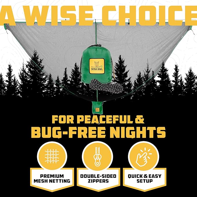 Wise Owl Outfitters Hammock Bug Net – Mosquito Net for Hammock, Lightweight Bug Netting for Camping, Hiking, Backpacking, Forest & Outdoor Use