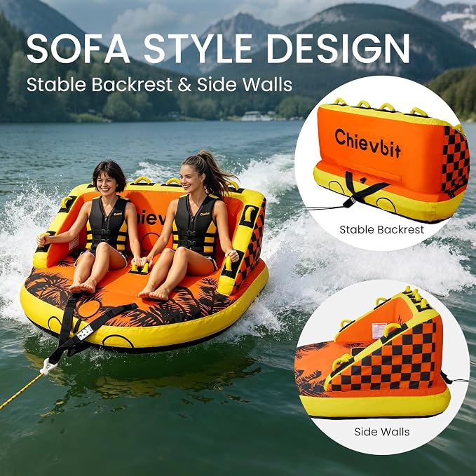 2 Person Towable Tubes for Boating, Inflatable Boat Tube Sofa Style, Water Sports Tubes for Boats to Pull, Dual Tow Points, Heavy Duty Nylon Cover PVC Towable Tube for Lake