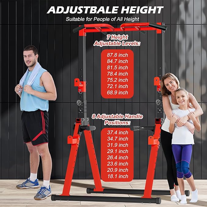 Foldable Power Tower Pull Up Bar Station, Multi-function Stable Pull Up Dip Station for Home Gym Strength Training Equipment