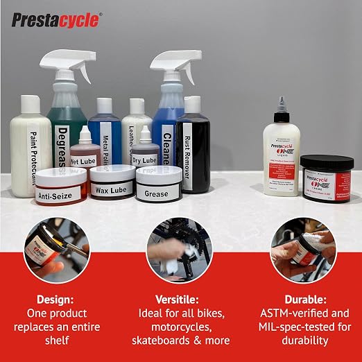 Prestacycle One Cream – Bio-Based Bicycle Chain Lube & Cleaner – 2-in-1 Wet & Dry Lubricant – Anti-Rust, Low Friction, Safe on Carbon, Paint & Bearings – Made in USA