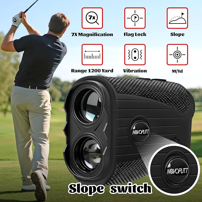 Golf Rangefinder with Slope - 1200 Yards Range Finder for Golfing/Hunting, 7X Magnification, Flag Pole Locking Vibration, Rechargeable Range Finders with Magnet Stripe, Best Golf Accessories Gift