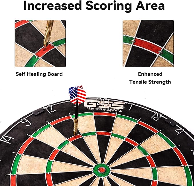 GSE Games & Sports Expert 18" Regulation Size Steel Tip Dartboard Game Set. Excellent Bristle/Sisal, Paper Baseball, Bullseye, Dart Board Game Set (Several Styles Available)