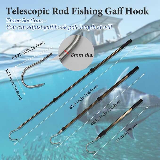 Dutiplus Telescopic Fish Gaff with 1~5 Teeth Assorted harpoons Barbed, Sea and Ice Fishing Spear Gig for Hunting Fish Frog Mole