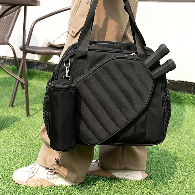 SSZYace Pickleball Tote Bag for Women & Men, Large Capacity Design Holds 2 Pickleball Paddles, External Pickleball Ball Bag and Adjustable Shoulder Strap Fence Hook, Insulated Drink Holder