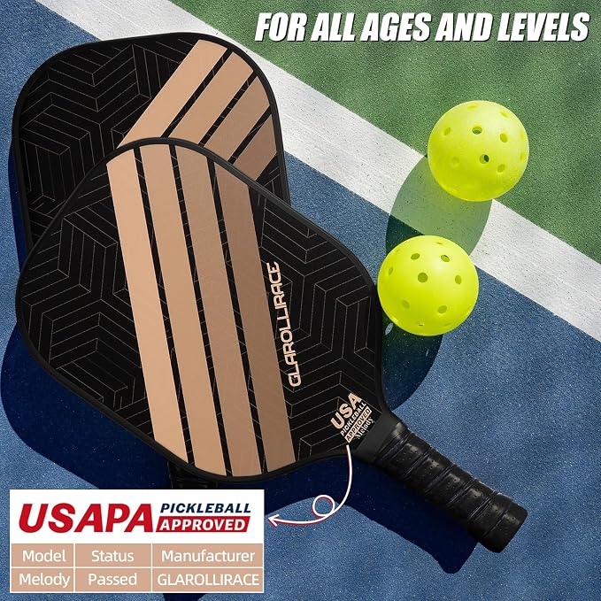 Pickleball Paddles Set of 2 | 4 Pickleball Rackets, USAPA Approved Pickleball Set, Fiberglass | Carbon Fiber Surface & 13 mm PP Honeycomb Core,4 Indoor & Outdoor Pickle Balls
