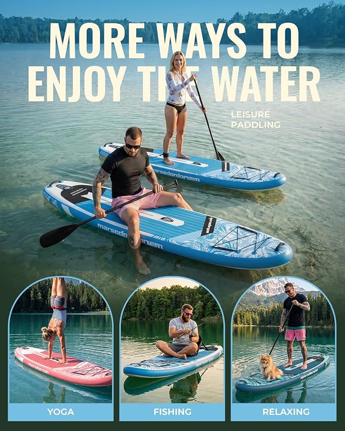 11'x34 Inflatable Paddle Board for Adults Youth, Extra Wide 430LBS Capacity SUP, Stable 2-3 Person Family for Lake Ocean Fishing Surfing Yoga, Includes Accessories