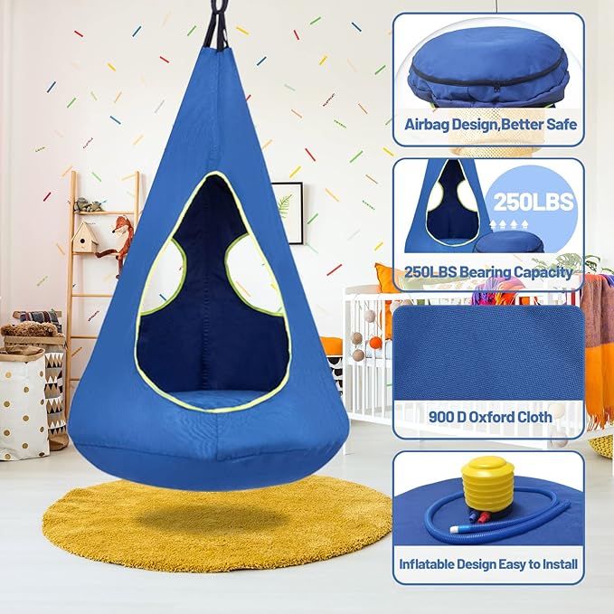 Kids Nest Swing Chair, Hanging Hammock Chair Nest Hammock Swing Chair for Outdoor and Indoor(32" D x 52" H),Detachable Play Tent Swing for Child Sensory Swing for Kids Age from 3-12 Years(Blue)