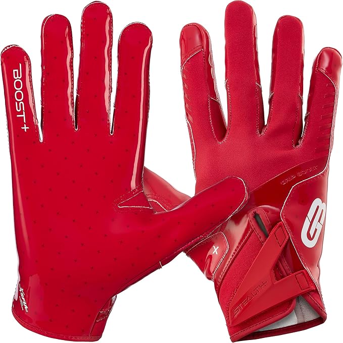 Grip Boost Football Gloves - Solid Stealth 6.0 Boost Plus Sticky Technology - Adult and Youth Football Gloves for Wide Receiver - Men's and Boys Sizes