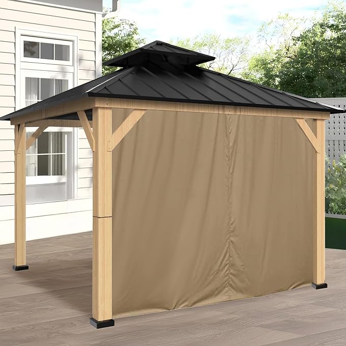 Coastshade Gazebo Pergola Canopy Panel Sidewalls Replacement 10ft Gazebo Pergola Privacy Panels Sidewall for Gazebos with 12Curtain Rings &12Rail Hooks, Khaki