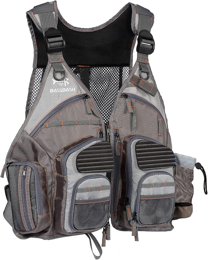 BASSDASH Strap Fishing Vest Adjustable for Men and Women, for Fly Bass Fishing and Outdoor Activities