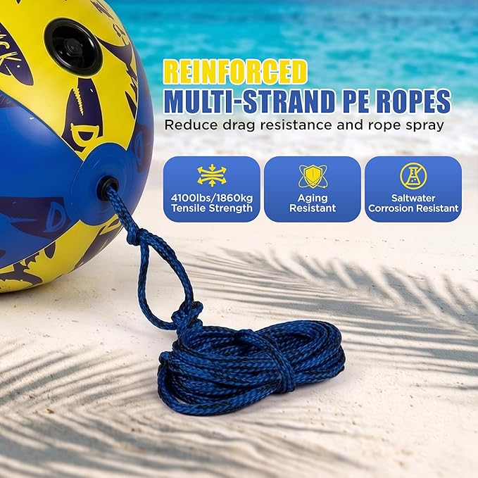Towable Tube for Boating, 1–2 Person Inflatable Towable Tube with Quick Connect, Heavy Duty 840D Nylon Water Tube for Lake & Water Sports
