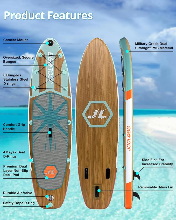 Inflatable Stand Up Paddle Board with Seat, 10'6"/10'5" SUP 440LBS, Recreational Paddleboard for Adults Beginners, Blow Up Paddle Board with Fishing Design, Camera Mount, Cooler Bag & Full Accessories