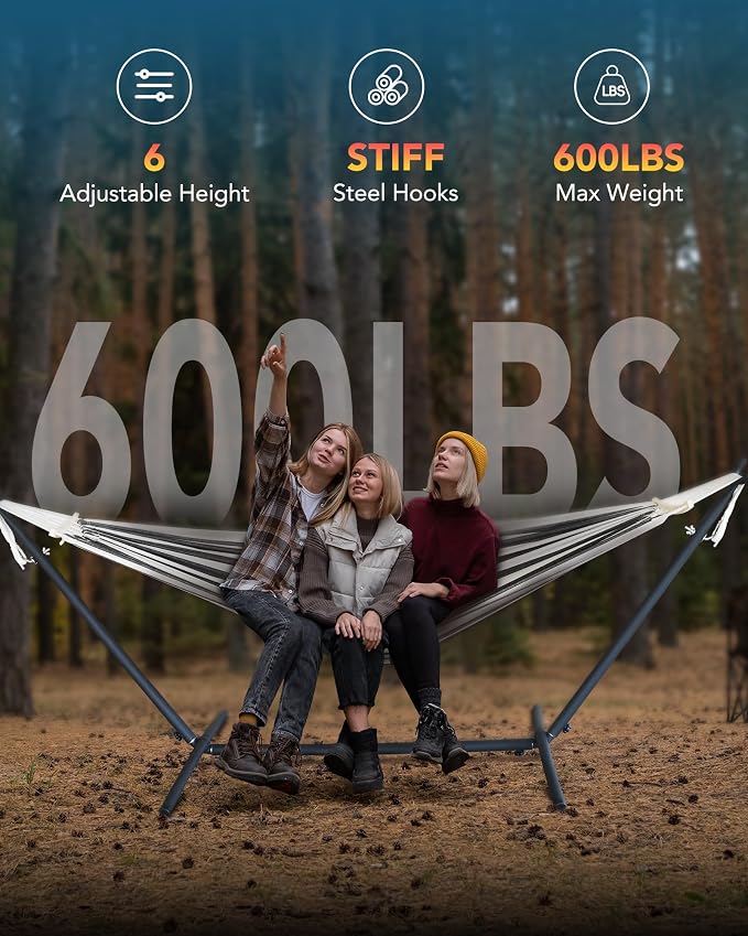 Everyfun Hammock with Heavy-Duty Steel Stand,Portable,Easy Assembly,600lbs Weight Capacity,Suit for Indoor,Yard,Camping,or Outdoor,Black White