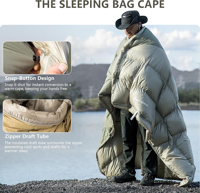 BISINNA Down Sleeping Bag for Adults 650FP Ultralught Wearable 3 Season Backpacking Sleeping Bags Muti-Use Outdoor Packable Sleeping Bag with Compression Sack for Hiking Travel