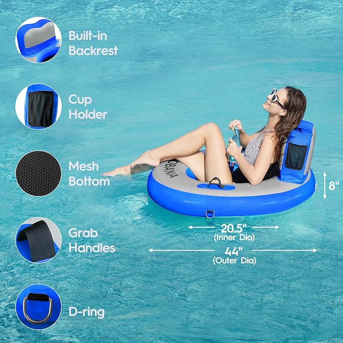 CALOBANA Round Floating Ring Inflatable Water Hammock Heavy Duty River Floats Lake Raft for Adults Tanning Pool Lounger Float Island Platform Pad Mat for Party