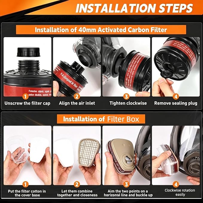 Full Facepiece with Filters for Paint, Chemical, Epoxy Resin, Spray Painting, Sanding Work