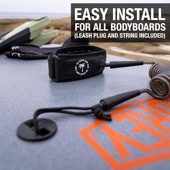 Ho Stevie! Bodyboard Leash - Comfy & Tangle-Free: Adjustable Padded Bicep Cuff, Strong 7mm Coiled Cord