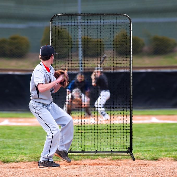 VEVOR Batting Screen - Baseball & Softball Protector with Carry Bag & Ground Stakes, Pitching Net for Pitchers Protection