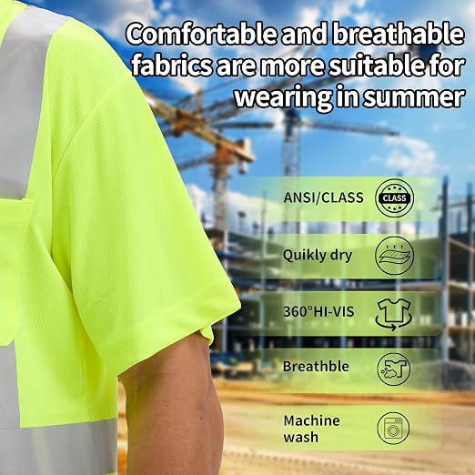 sesafety 3PACK High Visibility Shirts for Men, Class 3 Hi Vis Reflective Construction Shirts for Men with Pocket Safety T Shirts