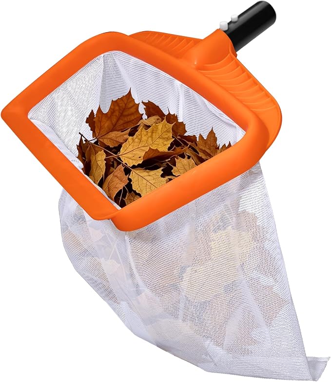 Pool Skimmer Net, Heavy Duty Swimming Pool Leaf Rake, Orange Plastic Frame with Large Capacity Nylon Mesh Bag for In-Ground & Above Ground Pool, Spa, Hot Tub Debris Removal (Pole Not Included)