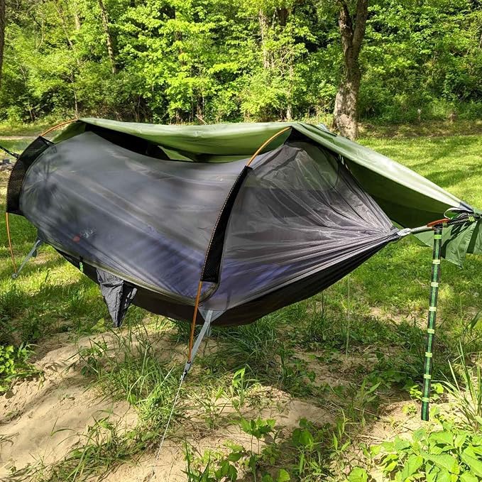 Camping Hammock Tent with Mosquito Net & RainFly, 3 in 1 Waterproof Portable Sleeping Hammock Bug Backpacker Lightweight Outdoor Gear Swing for Hiking Travel Patio Expedition(Dark Green)
