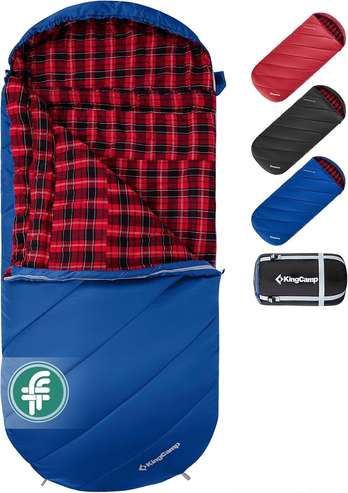 KingCamp Sleeping Bag for Adults Big and Tall, Cold Weather Camping Sleeping Bag with Soft 100% Cotton Flannel Lining, Portable Lightweight Outdoor Traveling & Car Camping