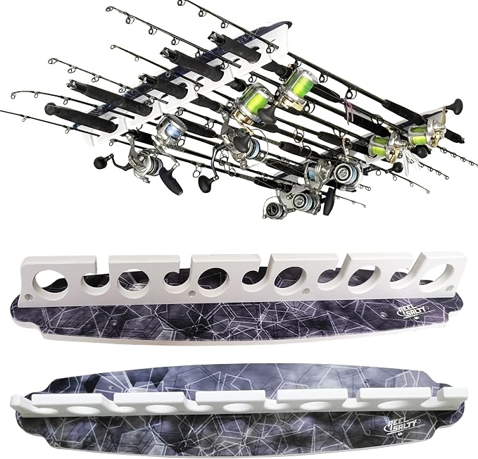 Rush Creek Creations Reel Salty Waterproof Offshore/Inshore Fishing Rod Holder for 11 Saltwater Poles + Gear & Accessories Perfect for Garage & Wall Storage