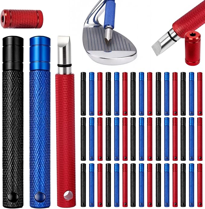 45 Pieces Golf Club Groove Sharpener Tool Set - 3 Color Groove Cleaner & Re-Grooving Kit For Wedges & Irons, Restores Spin For U/V Grooves, Golf Gifts/Gear/Gadgets/Stuff/Gear Accessories For Men