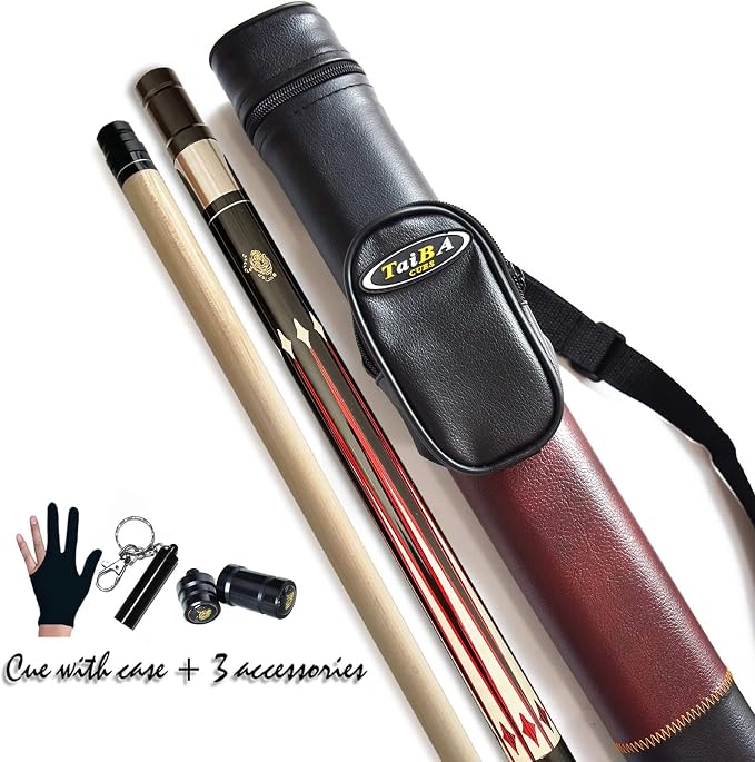 Tai ba cues 2-Piece Pool cue Stick + Hard Case, 13mm Tip, 58", Hardwood Canadian Maple Professional Billiard Pool Cue Stick 18,19,20,21,22 Oz Pool Stick (Selectable)-Blue, Black, Red, Gray, Green