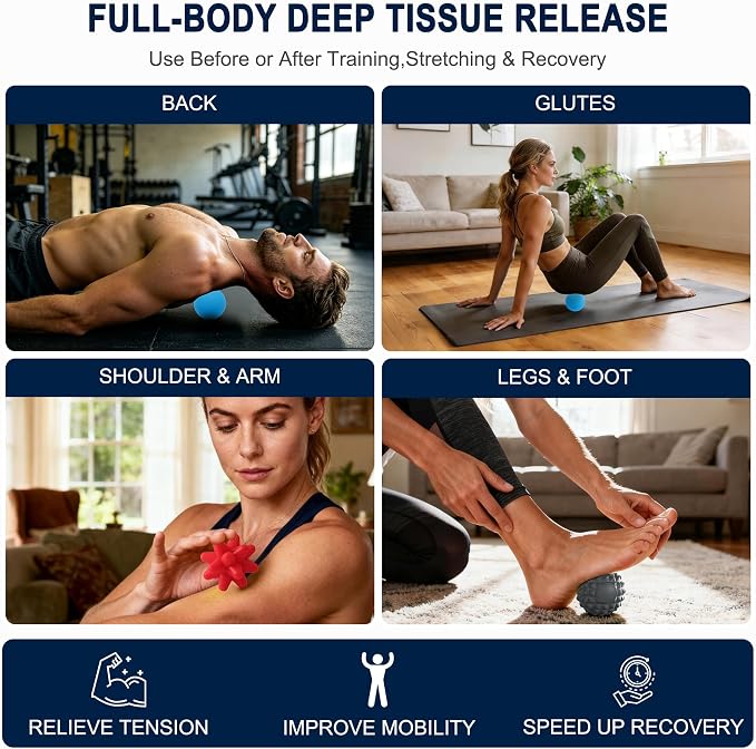 HODEMI 3.5" Massage Ball Set for Self-Massage, Textured Lacrosse Balls for Deep Tissue Muscle Relaxation, Trigger Point & Muscle Recovery, Myofascial Release Support for Back, Shoulder & Foot