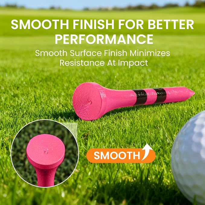 Stylish Golf Tees Wood 2 1/8 Inch Value 500/1000 Pack, USA Flag with Pink White Bright Colors & Striped Design for Consistent Height & High Visibility