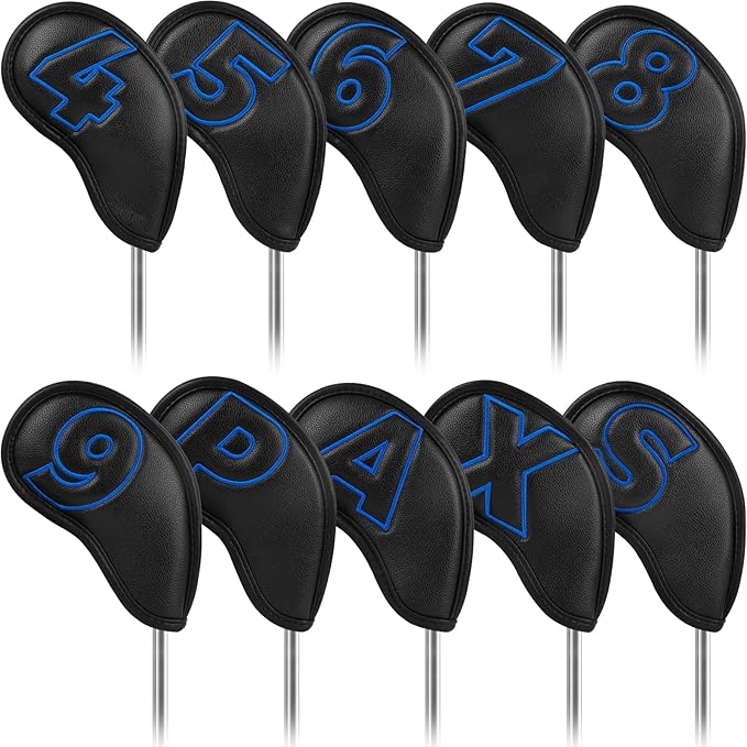 Craftsman Golf 10pcs Red No. on Both Sides Magnetic Closure Classic Black Leather Iron Headcover Covers Set Travel Cases Protector Available Custom with Name