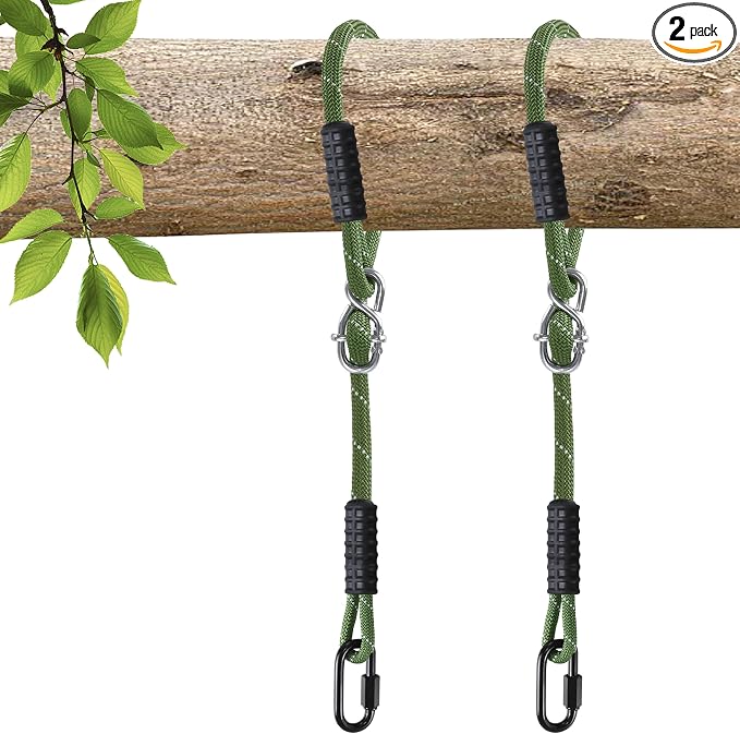 2 PC Heavy Duty Tree Swing Ropes Hammock,Tree Swings Hanging Straps,Adjustable Extendable,for Outdoor Swings Hammock Playground Set Accessories， 3.91ft(47") X2, Green