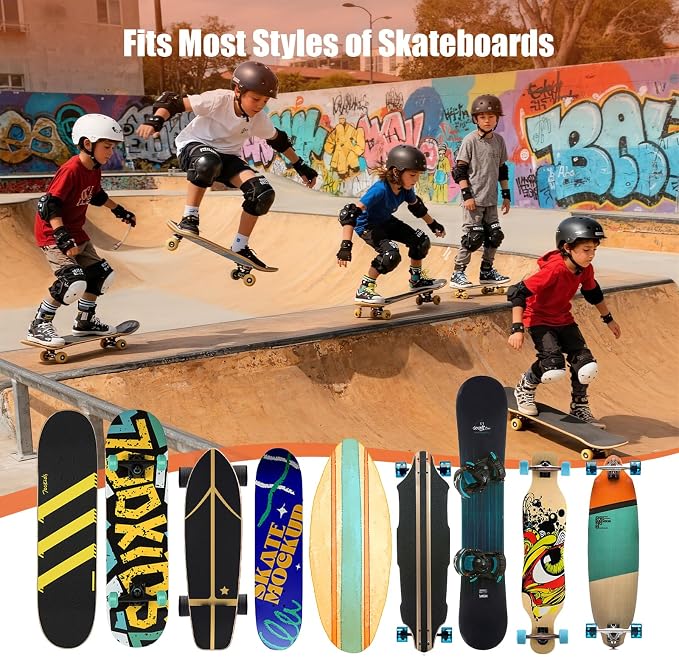 Skateboard Wall Mount Rack — Horizontal Multi-Board Display Shelf & Hanger, Longboard Deck Cruiser Holder, Wooden Helmet Stands & Accessories Hooks, Home Garage Wall Storage Organizer (Black)