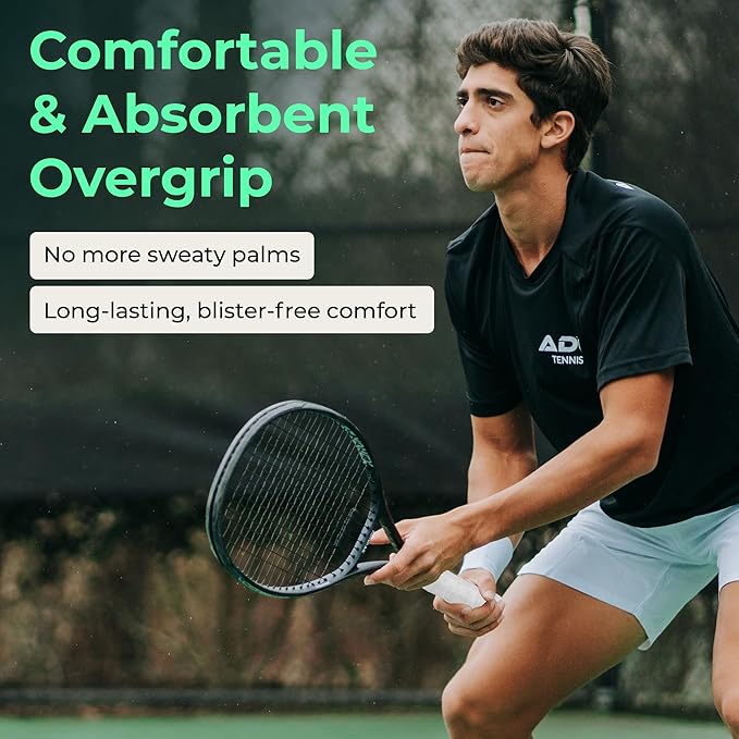 ADV Dry Tennis Overgrip Tape - 3, 6, 12, 30, 60 Pack - FeltTac Tennis Racket Grip Tape - Ultra Absorbent Tennis Grip Tape - Comfort Tennis Racket Grips - Tennis Grips Overgrip