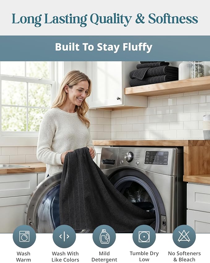 Casa Platino Bath Sheet Towel Set, 4 Pack Bath Sheet(36"x 72"), 100% Ring Spun Cotton Bath Sheets, Lightweight Black Bath Sheet, Highly Absorbent Black Towels, Quick Drying Towels Set, Soft Towel