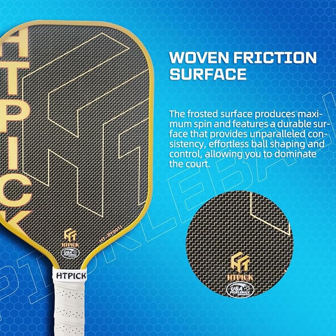 Pickleball Paddles, Carbon Fiber Pickleball Paddle High Grit & Spin with PP Honeycomb Core 16mm Thickness and Thermoformed Elongated Shape, Increased Power for Ultimate Spin & Consistency