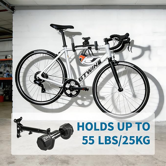 Bike Wall Mount Hanger, Horizontal Bike Rack garage,Cycling Wall Mounted Holder Hook- Heavy-Duty Adjustable Bike Wall Hanger for Road, Mountain and Hybrid Bikes in Garage Apartment & Home