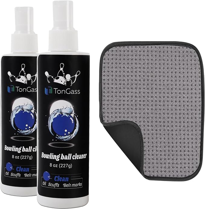 TonGass Bowling Ball Cleaner Spray Kit with Towel (2+1 Pack) Portable Bowling Spray Accessories, Oil & Scuff Mark Cleaner, Restores Tack and Prolongs Lifespan of Ball