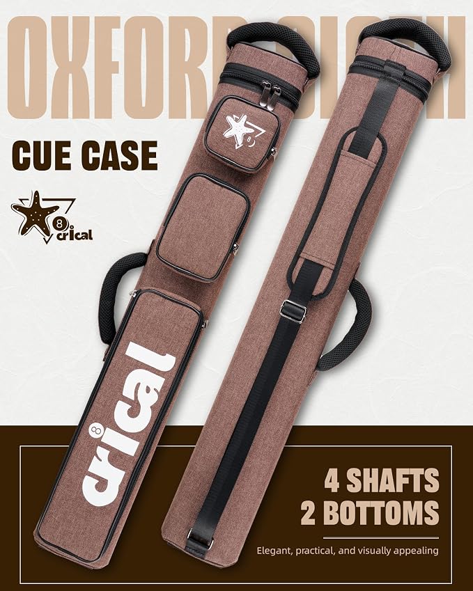 CRICAL Pool Cue Case 2x4 Hard Pool Stick Case Holds 2 Butts and 4 Shafts for Adults Billiard Cue Case with Soft Shoulder Straps