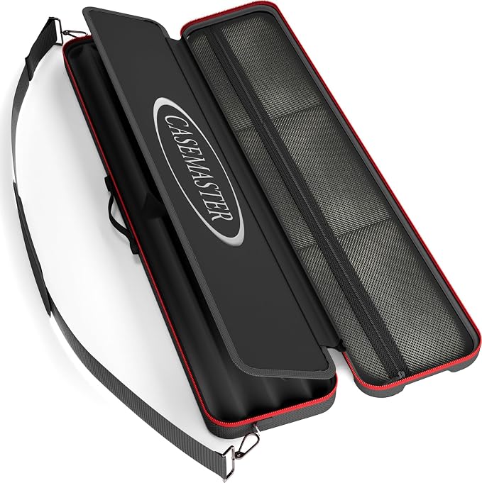 Casemaster Parallax Guard 2x2 Billiard Cue Case, Holds 2 Butts and 2 Shafts, Foam-Padded Pool Stick Case, Water-Resistant 600D Oxford, Zippered Pockets, Rubberized Handle